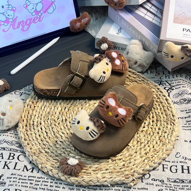 Kids female birkenstock outwear2025 spring autumcute cartoon youthfamily birkenstock shoes toe outwear half slippers