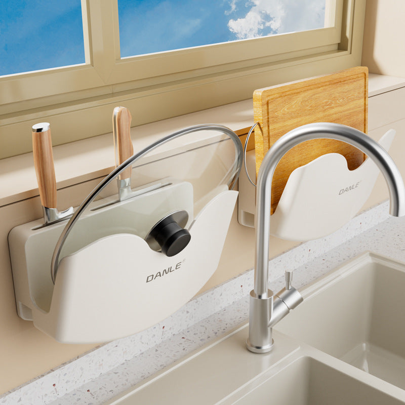Pot lid rack Wall-mounted non-punching kitchen cutting board cutting board bracket knives integrated wall storage rack