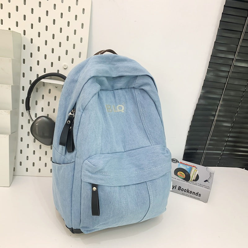 Denim backpack - in-stock, trendy style for men and women, matching couple design, fresh and simple denim student backpack
