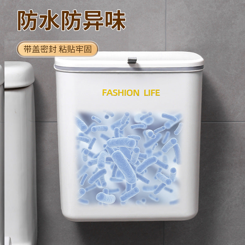 Kitchen trash can bathroom with lid crevice garbage storage bucket for home wall mounted installation-free multi-purpose trash can
