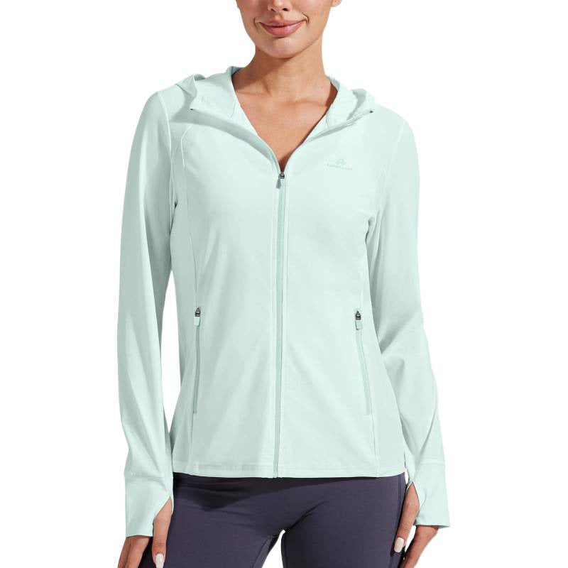 Amazon european and american zippered sun protection jacket for women,  spring new arrival, hooded cool sun protection top