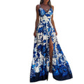summer new arrivals: women's clothing - cross-border european & american style - vintage print v-neck cami dress with slit and a-line skirt