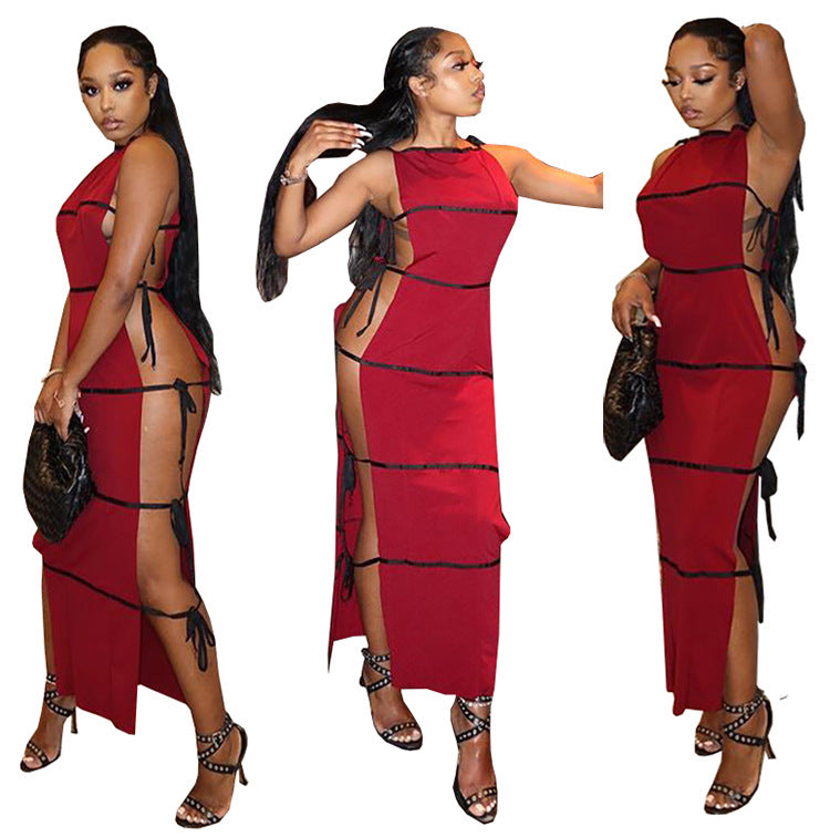 European and american cross-border women's fashion:   summer new arrivals - sexy and chic sleeveless tie-side mini dress