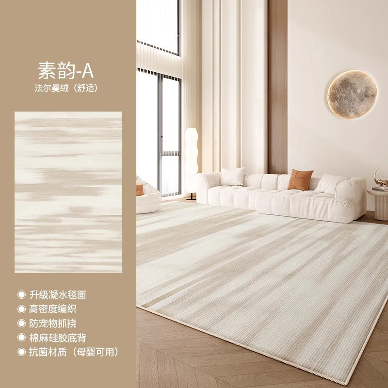 Carpet living room  new bedroom no-wash and wipeable high-end light luxury cream style sofa tea table household floor mat