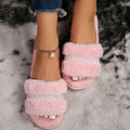 Trendy fuzzy slippers for women - new autumn/winter 2024 collection - rhinestone embellished, flat, casual, one-strap indoor cotton slippers