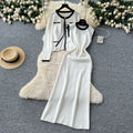 Xiaoxiangfengtwo-piece set women's fall and winterclassyeasiest for match round neck knittingcardiganoutwear + sleeveless vest dress