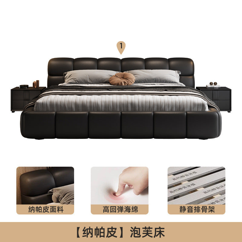 Accessible luxury genuine leather bed storage double bed casual italian puff bed master bedroom scandinavian leather bed head layer cowhide bed