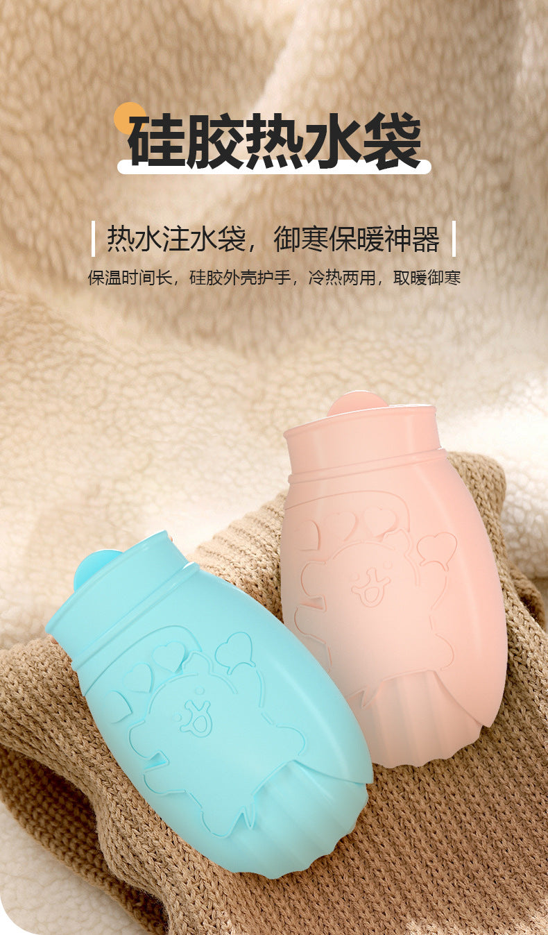 Cartoon silicone hot water bag explosion-proof water injection warm water bag heating pad microwave heating cute filling hand warmer bag wholesale