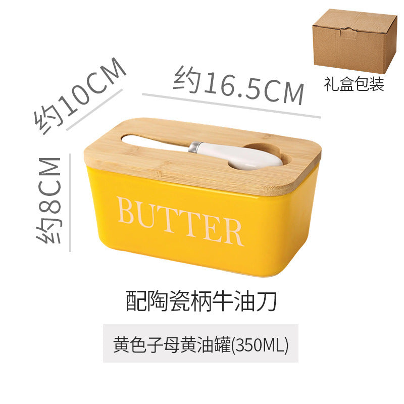 ceramic butter box with matcha knife rectangular for home cheese fresh-keeping sealed jar butter ceramic storage box