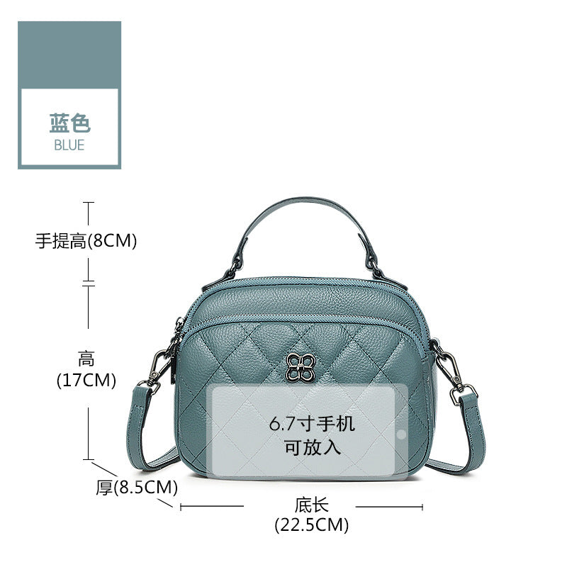 Genuine leather rhombus women's bag 2025 new multi-layer fashionable versatile women's soft leather shoulder messenger bag cowhide small bag