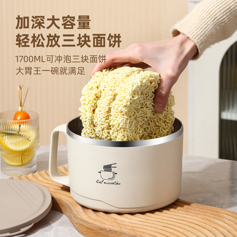 Student instant noodle bowl 304 stainless steel dormitory lunch box large capacity drainable round rice instant noodle bowl gift