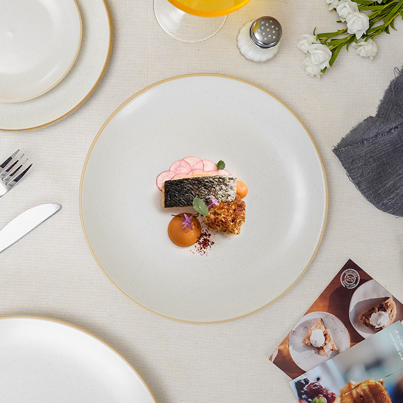 Minimalist creative stroked ceramic dinner plate - commercial western food flat plate for restaurant steak, pasta, and dessert service