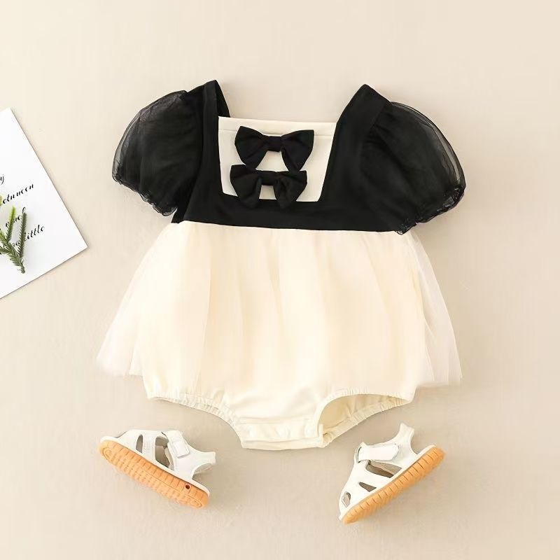 Summer baby girl romper, infant bodysuit, full-month/100-day celebration outfit, princess-style romper dress, trendy summer onesie