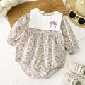 K-style baby summernew arrival bag butt baby pure cotton jumpsuit floral long sleeves romper female baby khaki