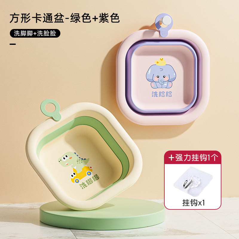 New arrivalkids cartoon square foldable washbasin baby portable washbasin dormitory for home small basin