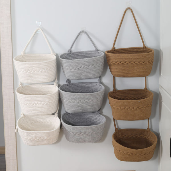 Wall-mounted hanging basket storage and sorting sundries, cotton thread hanging basket decoration, wall storage basket three-layer household, home hanging