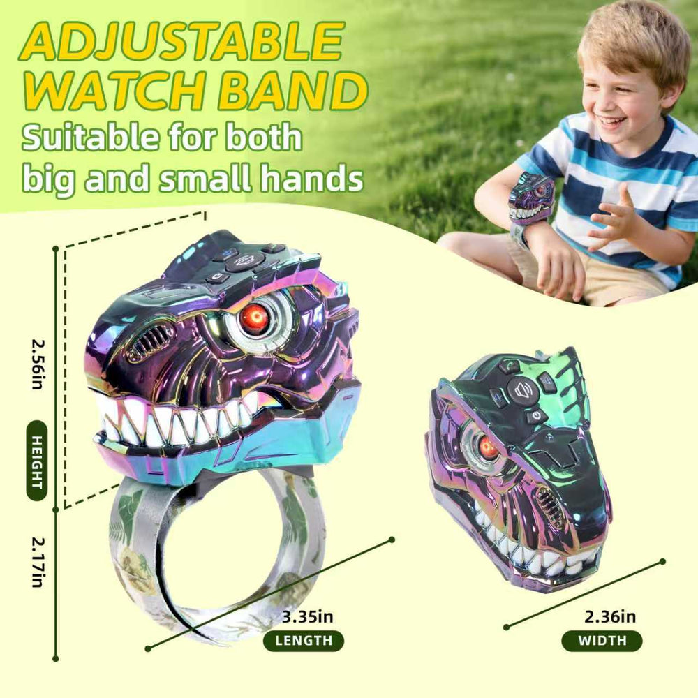 popular colorful mechanical dinosaur head sound and light children's interactive walkie-talkie flash music overlord wrist toy