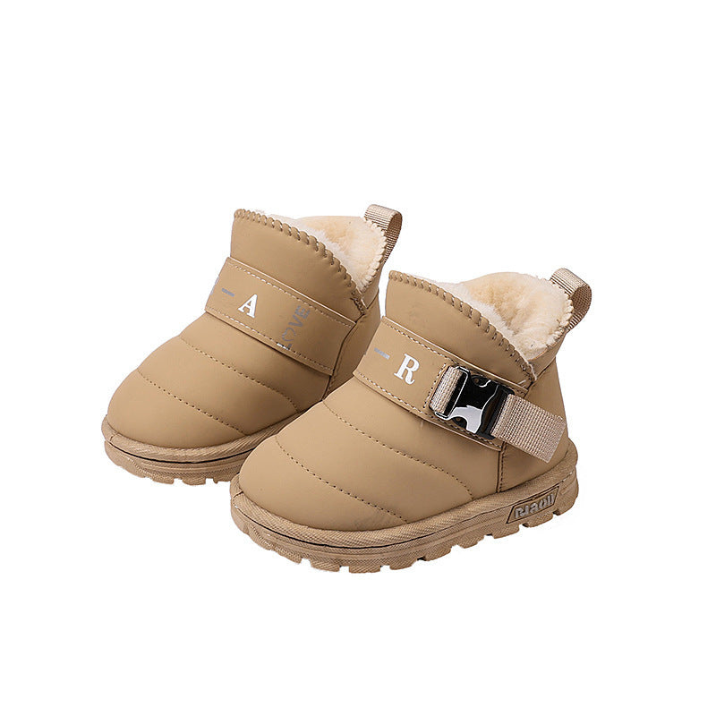 Custom boys' fleece-lined snow boots, new autumn/winter collection, girls' black cotton shoes, thickened ankle boots for students, trendy styles for mid-to-large children