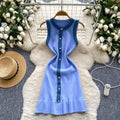 Classy sense of niche fashion denim patchwork sleeveless dress women's summer waist silmknitting skirt vest short skirt