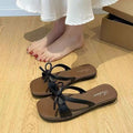 French sweet sandals women's summer new elegant soft sole one-strap sandals bowknot student outdoor flip-flops