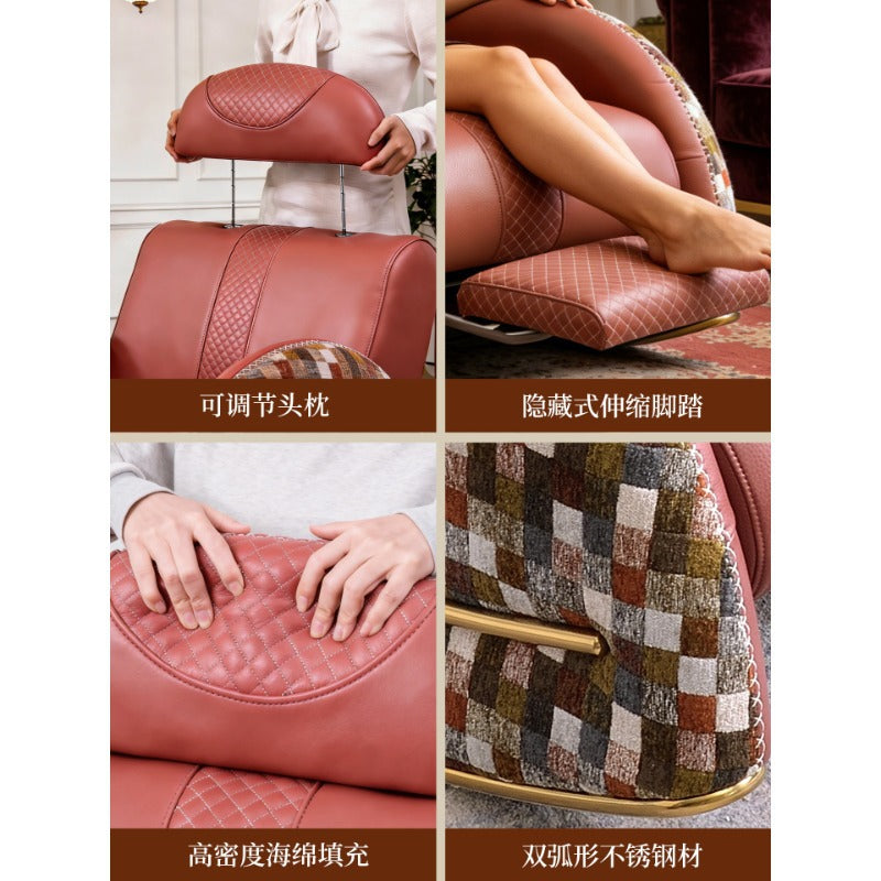 Napping lounge chair for home living room lazy casual single sofa chair genuine leather solid wood home balcony italian rocking chair