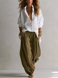 european and american cross-border women's fashion  spring/autumn collection: relaxed fit, high-end, effortless style long-sleeve top and pants two-piece set