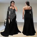 C7288 cross-border foreign trade women's independent station  hot diamond long dress black fishtail shawl long sleeves women