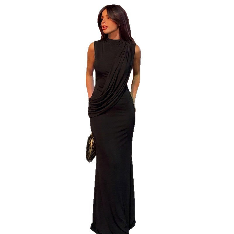European and american export women's clothing  summer new fashion ruched sexy backless round neck sleeveless bodycon dress