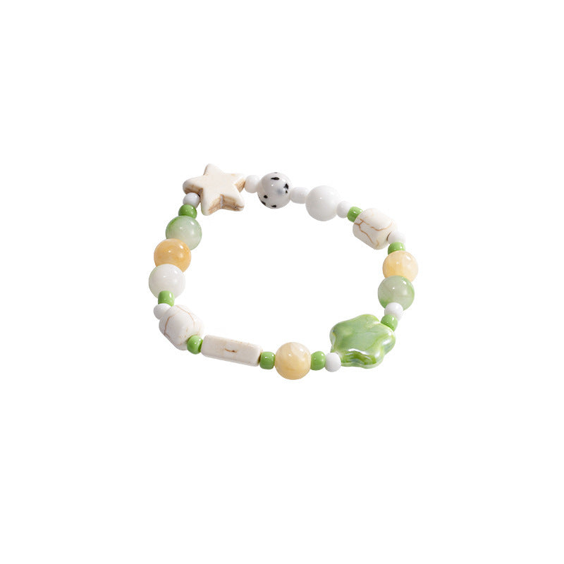 Green ceramic beaded bracelet for women - dopamine jewelry, niche, light luxury, exquisite bracelet, cute, high-value, student party accessory