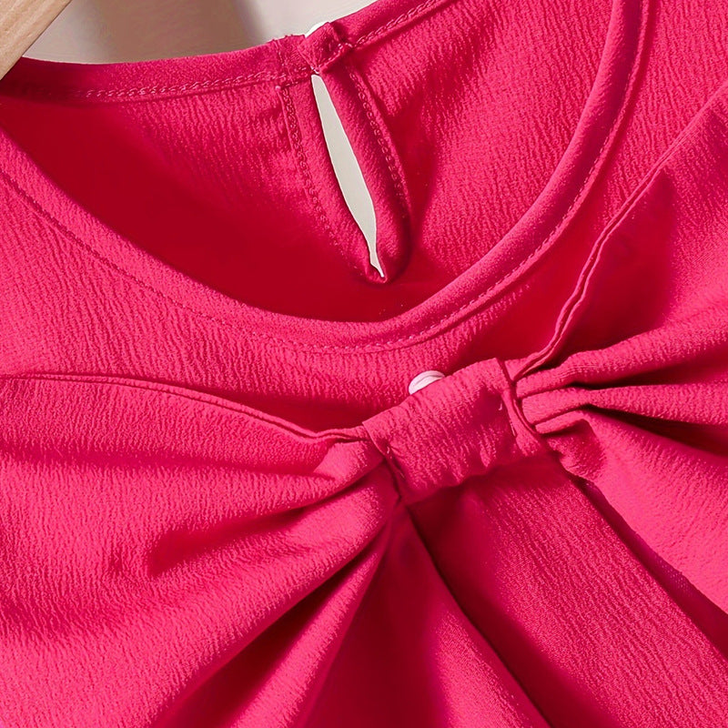 Pink girls' dress - mesh bowknot pleated princess dress - sleeveless a-line sundress for toddlers and young children