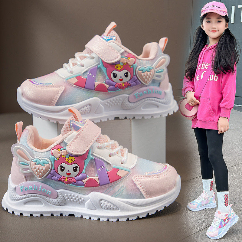 Children's sports shoes Girls' primary school students mesh casual fashion running shoes Spring and autumn new princess cartoon shoes