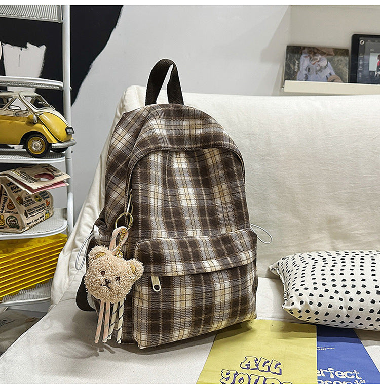 Schoolbag junior high school girls japanese style retroplaid college students casual spring outing tuition bag high school students backpack women