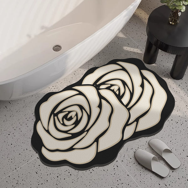 French double flower bathroom absorbent floor mat, shower room, advanced matte quick-drying non-slip light luxury high-end bathroom floor mat