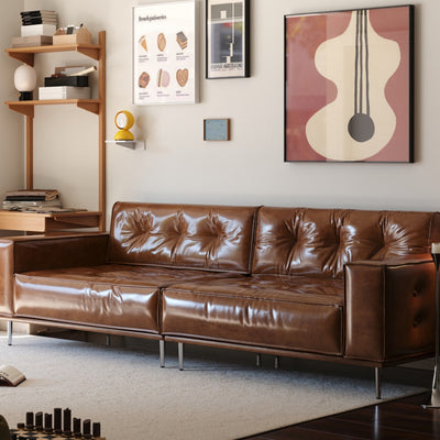 Jiuban sofa frenchretro oil wax genuine leather sofa bauhaus medieval style living room for home straight row sofa