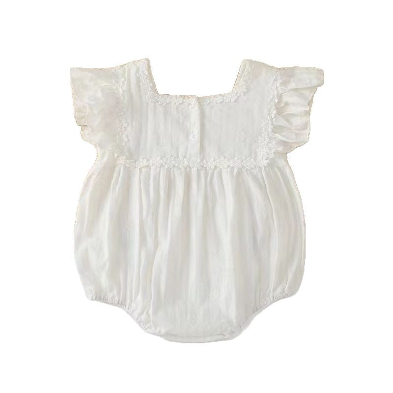 Newborn baby girl summer romper: lightweight, stylish embroidered bodysuit with short sleeves
