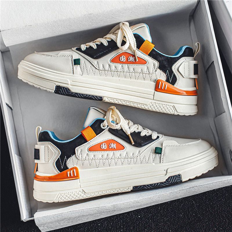 Men's shoes 2025 spring new arrival: trendy chinese style white sneakers - versatile, breathable, durable, and casual skate shoes for students