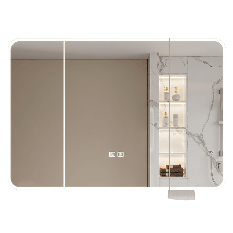 Space aluminum bathroom mirror arc right angle smart bathroom mirror toilet storage bathroom mirror cabinet defogging smart mirror