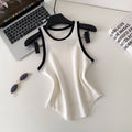 Casual style contrast color edge knittingfashion camisole women's silmeasiest for match sleeveless pullover i-shaped outweartops