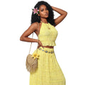 Lace-trimmed tank top summer set - sleeveless, backless, halter neck, flowy skirt - perfect for beach photoshoots (cross-border )