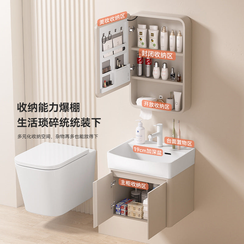 Small apartment bathroom cabinet toilet sink space aluminum storage bathroom cabinet combination ceramic integrated wash basin