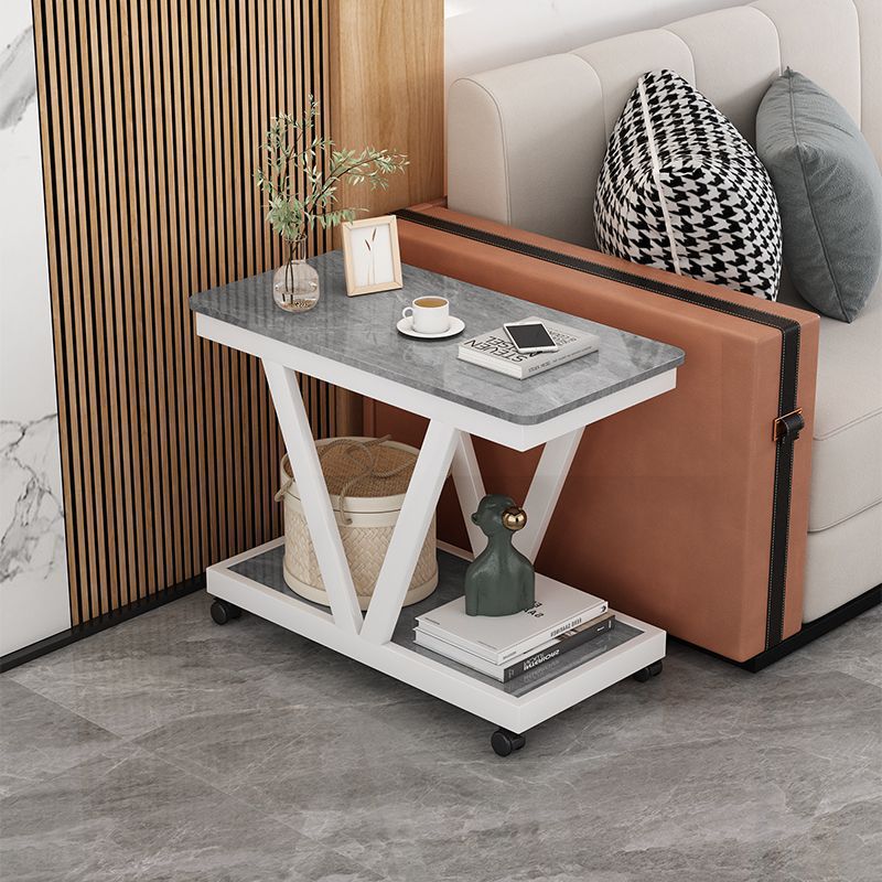 Nordic sofa side side side cabinet rock slab small coffee table with wheels side table double layer mobile small table corner bedside table