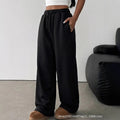 Girls' american retro black drawstring pocket wide-leg loose fit fleece-lined straight leg sweatpants