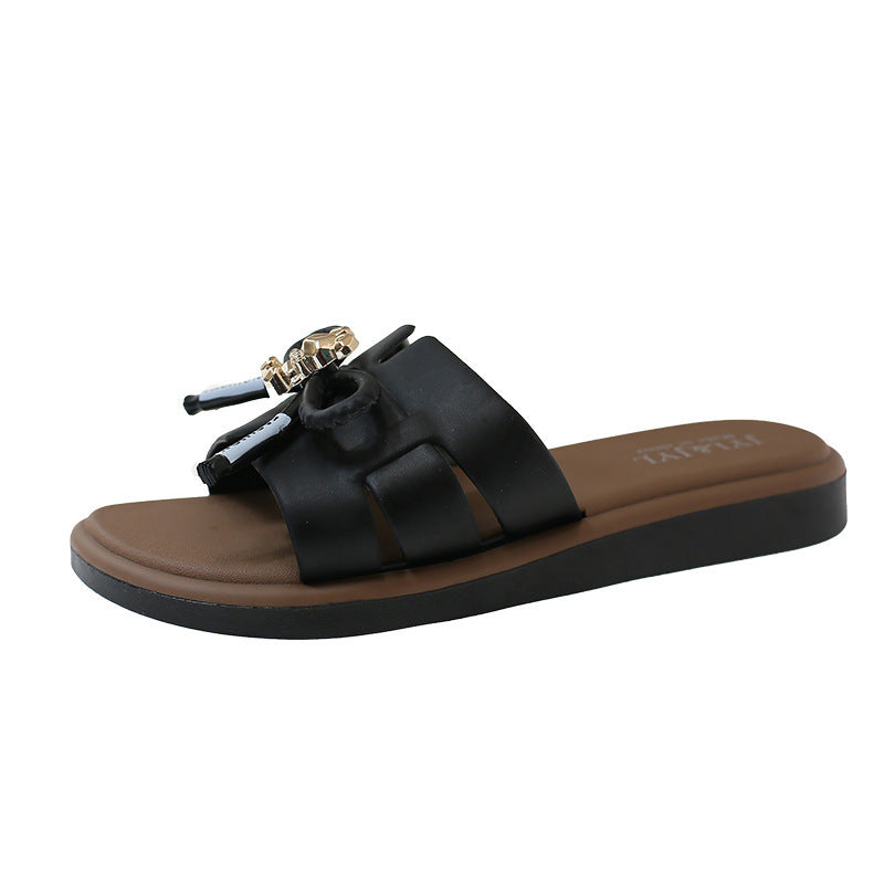 2026 new french retro sandals & slippers - women's summer outdoor wear, high-end bow accent, versatile one-strap sandals