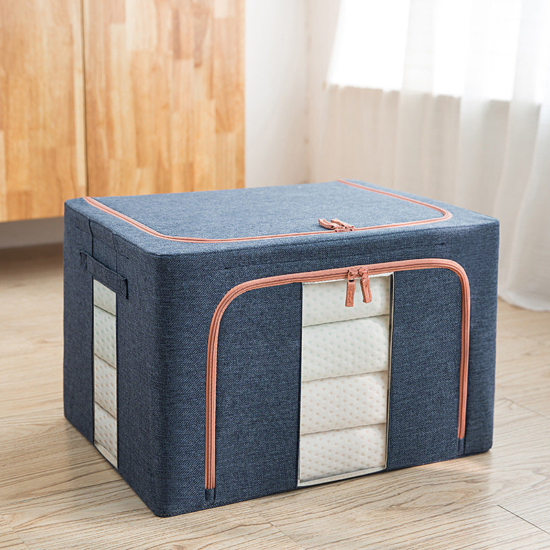 Cotton and linen folding steel frame storage box wardrobe clothes sorting box visual storage box children's toy storage box wholesale