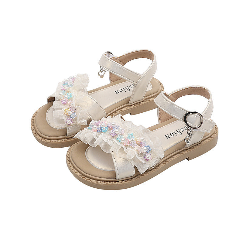 Kids' sandals for performances & summer: new pearl-embellished princess sandals for girls - stylish and versatile baby sandals