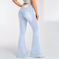 Fashionjeans women's ripped raw edge slightly flared high waist elastic silmslimming look retro washed flared pants spicy