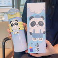 Cartoon red panda straight body insulated water bottle, 316 stainless steel, large capacity, dual-drink kids' water bottle, cute straw cup