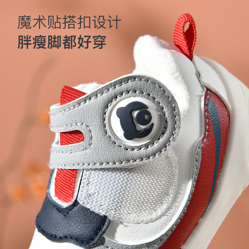 Toddler shoes for baby boys 0-1-3 years old, autumn/winter infant and toddler shoes for baby girls, soft sole non-slip, fleece-lined, extra thick cotton shoes