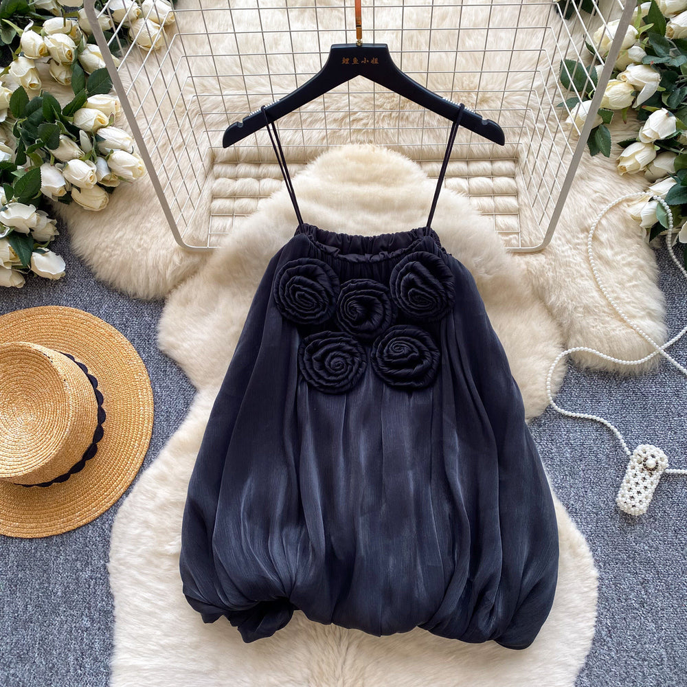 French-style 3d floral bandeau satin camisole - women's summer high-end music festival outfit top