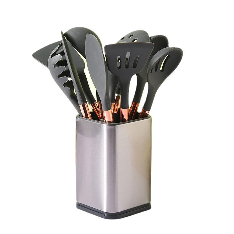Cross-border silicone cooking spaghetti spoon scraper set Kitchenware rose gold handle large kitchen set high temperature resistance